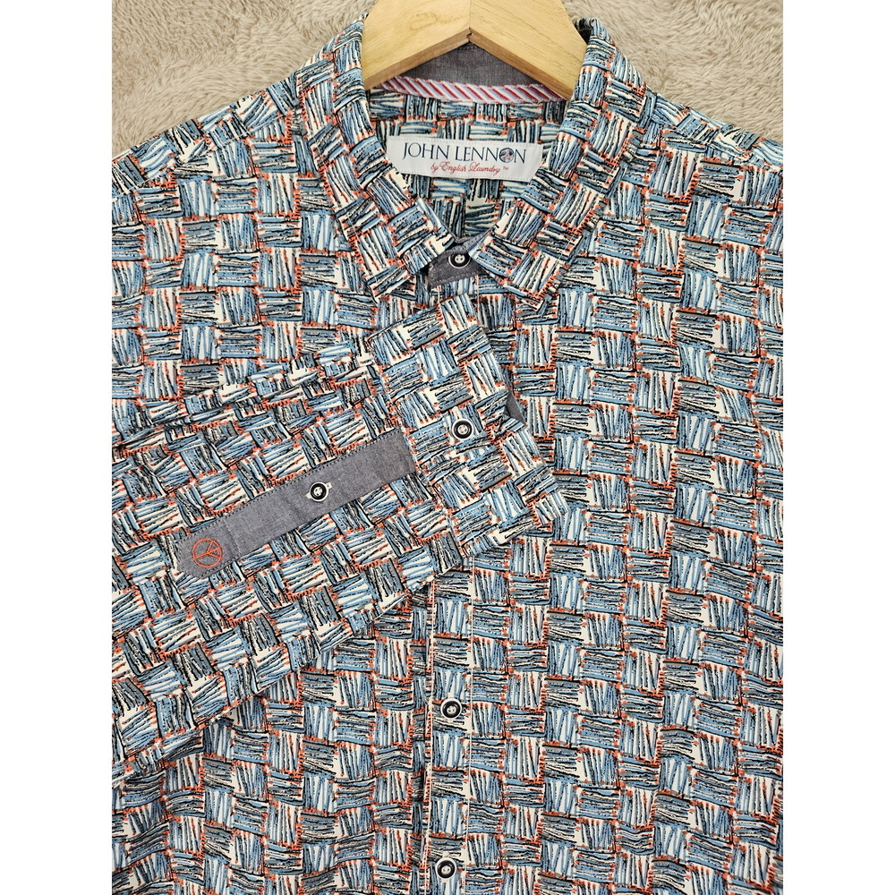 John Lennon by English Laundry Dress Shirt Geometric Multi-colored Grid Pattern